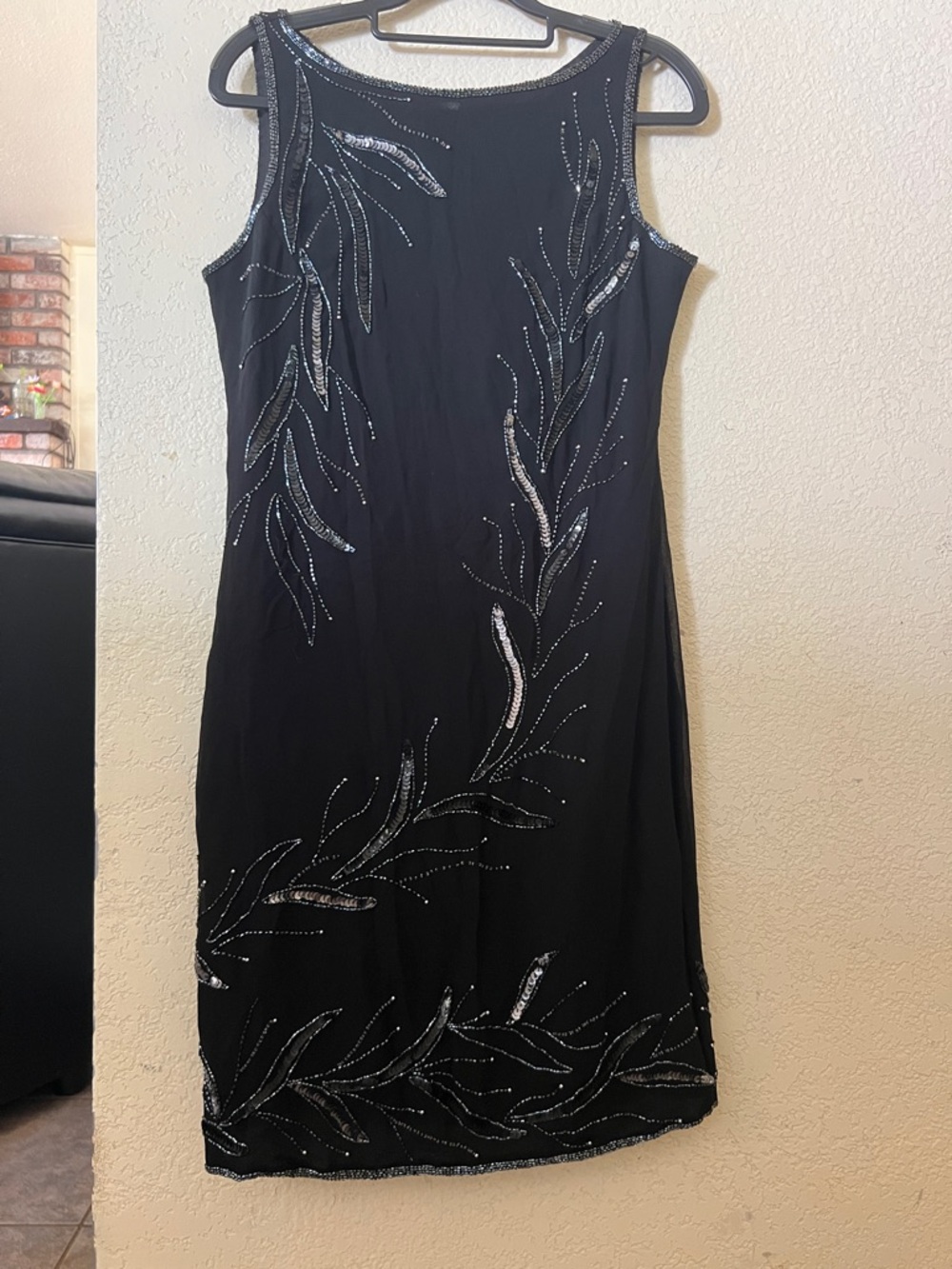 JMD NEW YORK MP VINTAGE Black Sleeveless Midi Dress with Silver Sequin Detailing